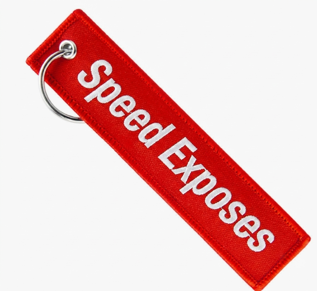 Red embroidered keytag — Speed Exposes